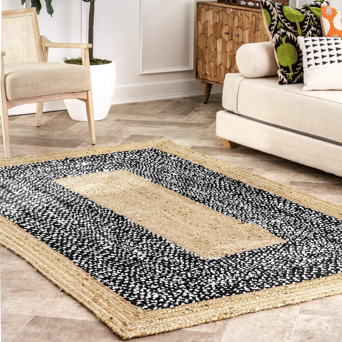 bohemian living room area rug 4'X6' , Jute Rug Runner, Cotton Rug for Kitchen