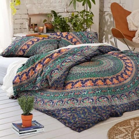 bohemian mandala quilt cover with matching pillow cases boho duvet cover-Jaipur Handloom