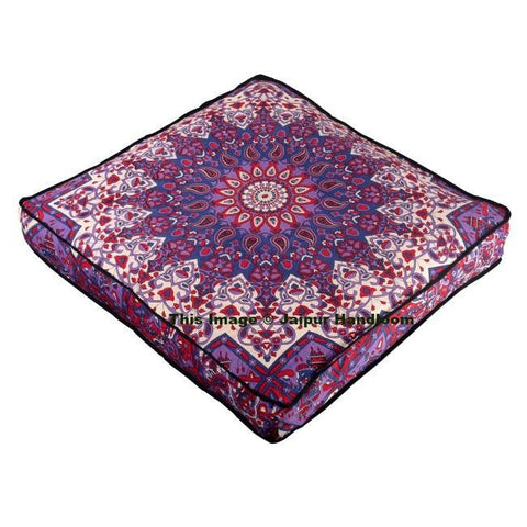 Bohemian Mandala Square Floor Cushion Cute Indian Outdoor Seating Pouf Cover-Jaipur Handloom