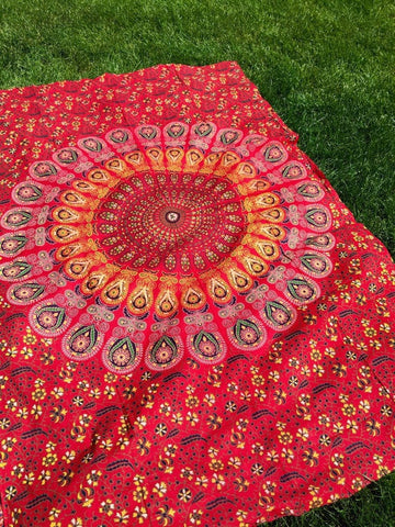 bohemian twin bedding Red Mandala Tapestry Cool Indian Tapestries-Jaipur Handloom