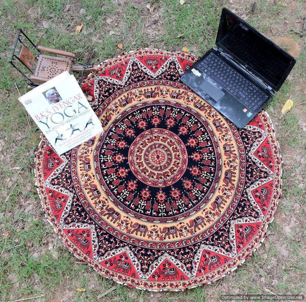 boho mandala round tapestry cotton beach blanket hippie picnic throw on sale-Jaipur Handloom