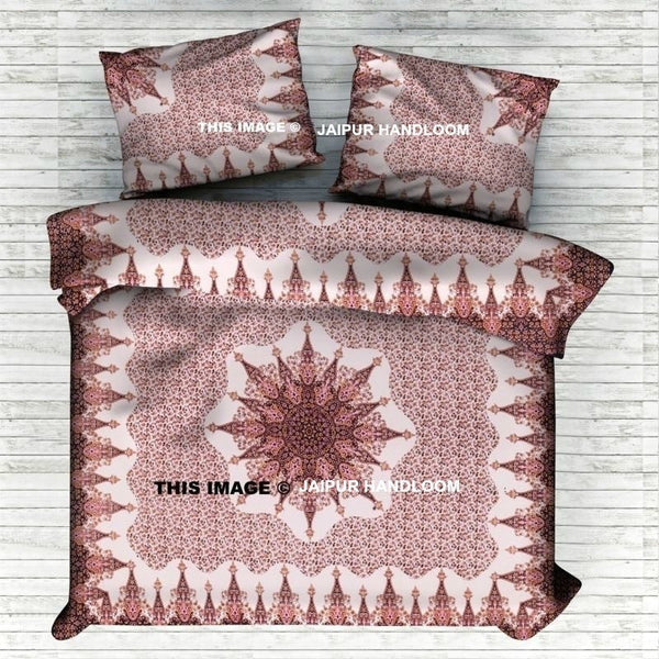 brown star mandala queen bedding set Indian cotton bedsheet with matching pillows-Jaipur Handloom
