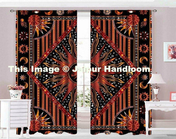 burning sun and moon door drapes indian tapestry window 2 panel curtains-Jaipur Handloom