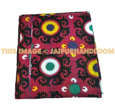 christmas gift - antique kantha quilt in queen size handmade kantha bedding for bedroom