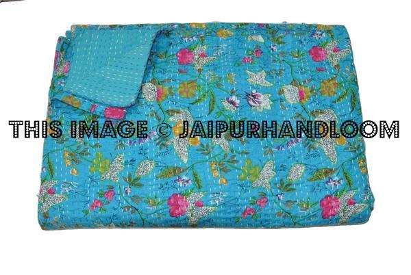 christmas gift - tropicana kantha bedspread queen kantha quilt indian handmade blanket sofa throw