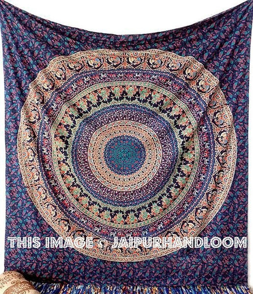cotton bed cover queen size mandala bedspread hippie sofa throw blanket-Jaipur Handloom