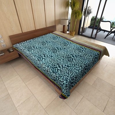 cotton kantha stitched twin bedspread vintage sofa blanket throw-Jaipur Handloom