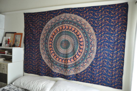 cotton mandala bed cover hippie mandala tapestry wall hanging-Jaipur Handloom