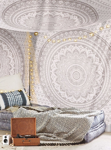 cute gray ombre mandala tapestry wall hanging cheap hippie tapestries-Jaipur Handloom