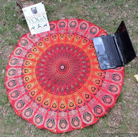 dorm room round psychedelic tapestry hippie beach blankets picnic mats-Jaipur Handloom