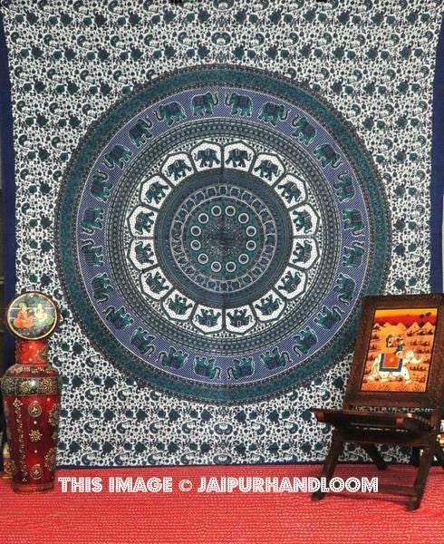 elephant dorm tapestry cotton indian bedcover boho decorative curtains-Jaipur Handloom