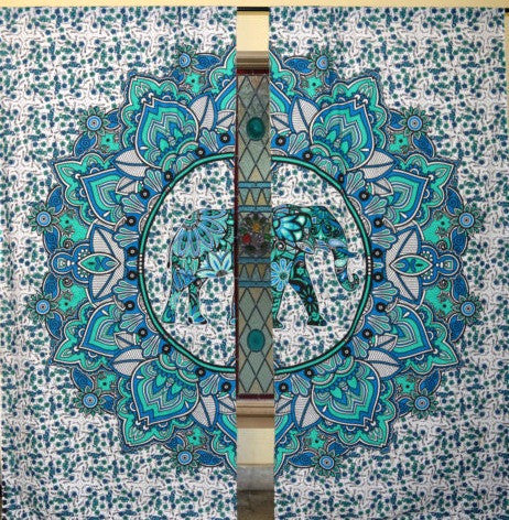 Elephant Mandala Door Curtains Bohemian 2 Panels Window Hanging-Jaipur Handloom