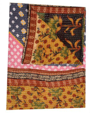 fair trade indian sari kantha quilt bohemian quilted bedspread coverlet-Jaipur Handloom