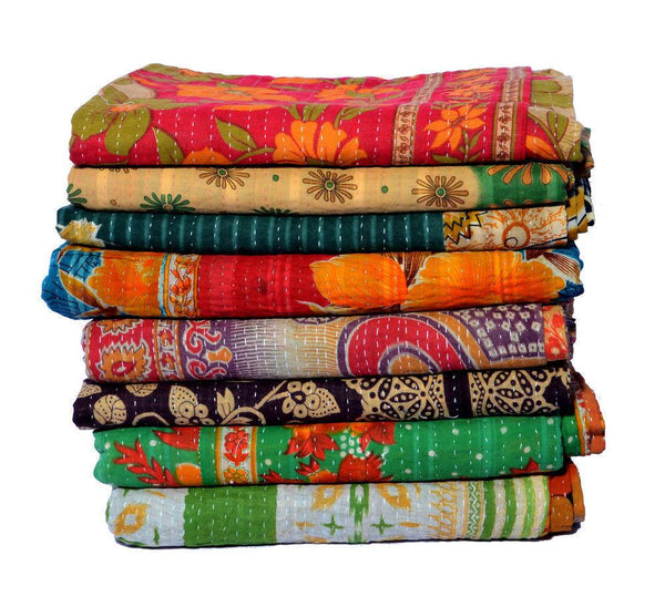 fair trade kantha throw wholesale - 10 pc set of vintage kantha quilt-Jaipur Handloom