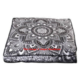 gray floral mandala floor pillows indian cotton floor cushion pouf ottoman-Jaipur Handloom