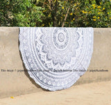 gray ombre mandala tapestry indian round beach towels cotton table cloth-Jaipur Handloom