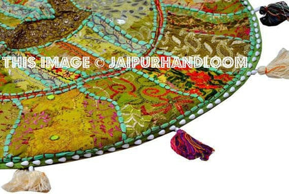green XL 32" Round Floor Pillow Patchwork Handmade bean bag cushion pillow Vintage Indian FootStool-Jaipur Handloom