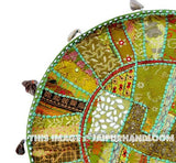 green XL 32" Round Floor Pillow Patchwork Handmade bean bag cushion pillow Vintage Indian FootStool-Jaipur Handloom