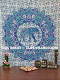 green and blue hippie wall tapestries elephant mandala sofa throws on sale-Jaipur Handloom