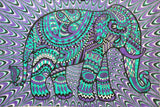 green and purple psychedelic elephant tapestry twin dorm elephant bedding-Jaipur Handloom