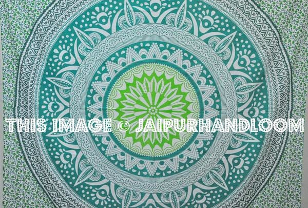 green mandala bohemian tapestry bedding indian bedspread-Jaipur Handloom
