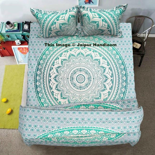 green mandala cotton 4pc comforter cover set with bed sheet and 2 pillows-Jaipur Handloom