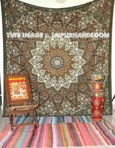 green star mandala tapestry wall hanging hippie dorm tapestry tapestries-Jaipur Handloom