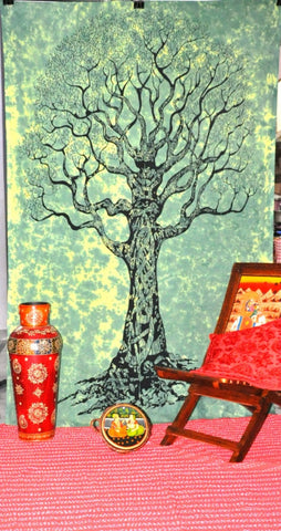 green tie dye tree of life tapestry bedspread college tapestry for dorm-Jaipur Handloom