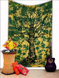 green tree of life wall hanging tapestry bohemian cotton bed cover blanket-Jaipur Handloom