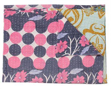 hand stitched kantha blanket indian patchwork baby quilt kantha throw-Jaipur Handloom
