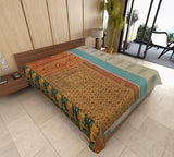 hand stitched kantha sofa blanket cotton quilted bedding bed cover-Jaipur Handloom