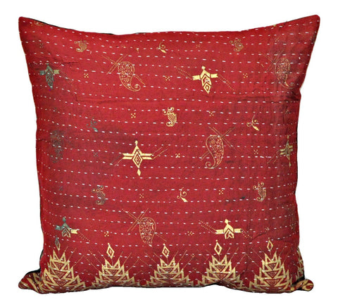 Hand Stitched Patchwork Kantha Pillow cases Decorative Kantha Cushions p73-Jaipur Handloom