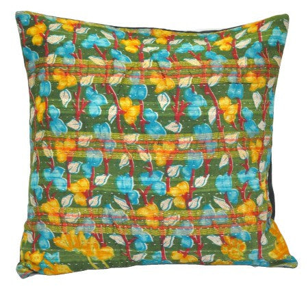 Hand Stitched Patchwork Kantha Throw Pillows For Couch Bedroom Cushions - p105-Jaipur Handloom