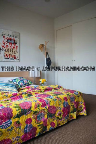 hand stitched queen bedspread bohemian kantha bedding decorative curtains queen bedcover throw-Jaipur Handloom