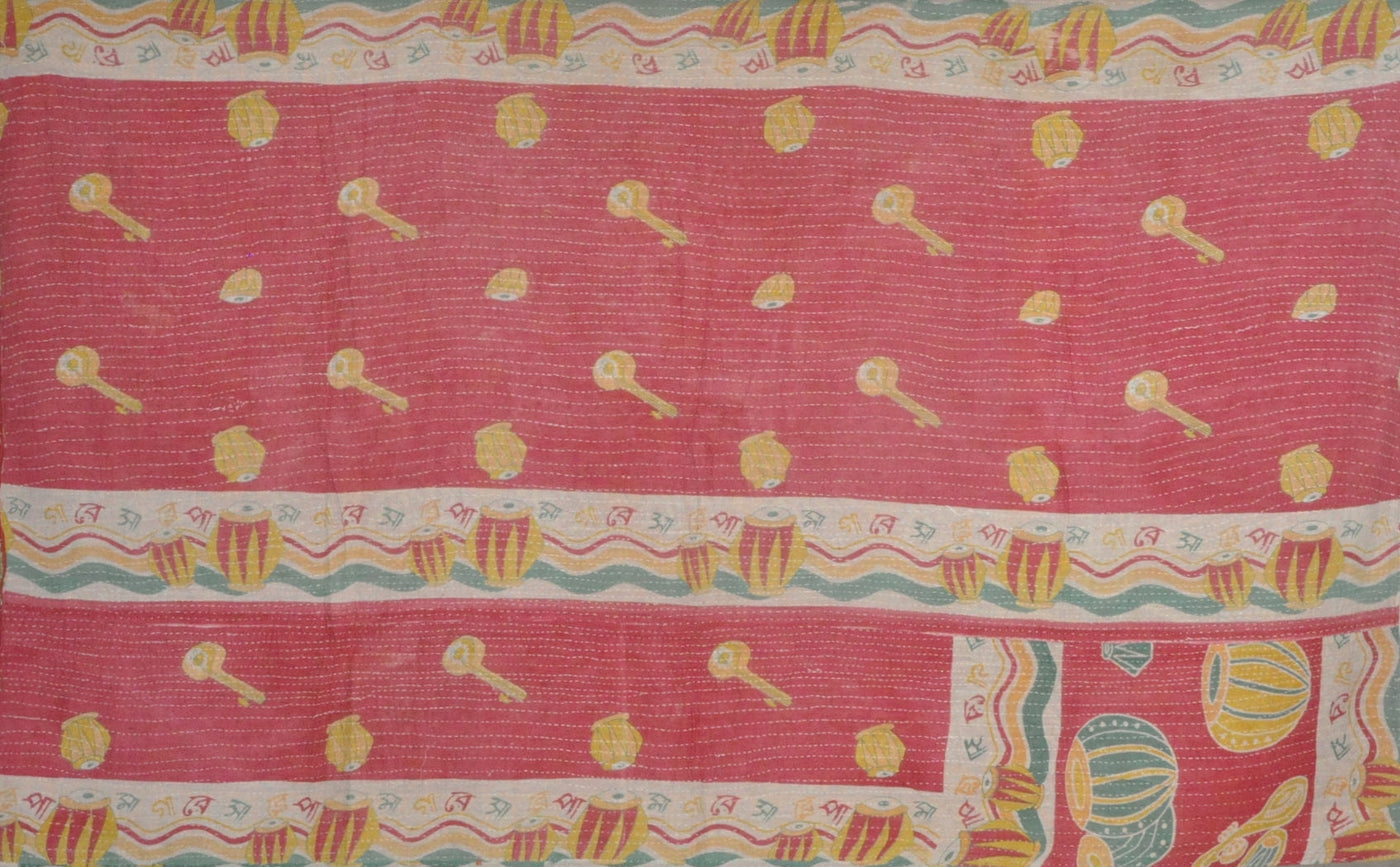 100% cotton sari kantha blanket bed cover