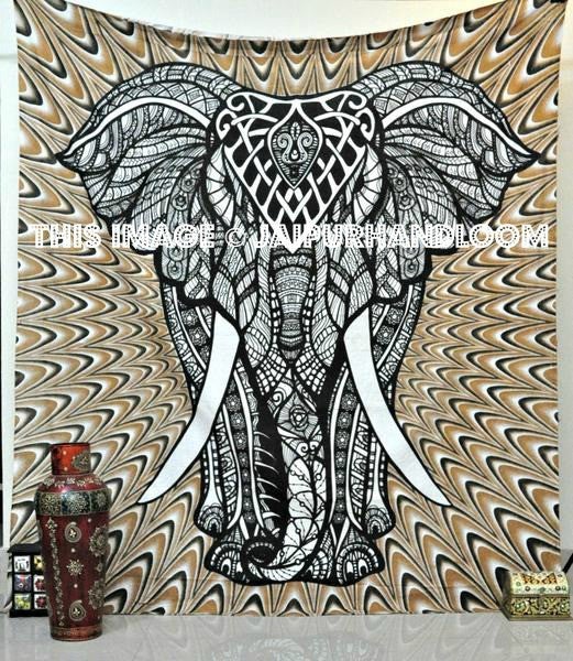 hippie psychedelic elephant tapestries dorm room bedspread blanket throw-Jaipur Handloom