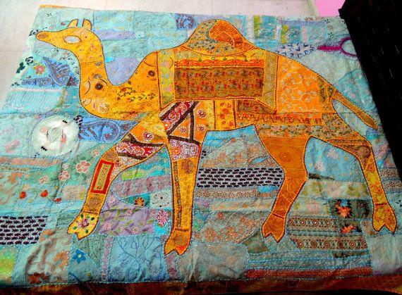 indian camel bed cover bohemian embroidered queen bedding bedspread-Jaipur Handloom