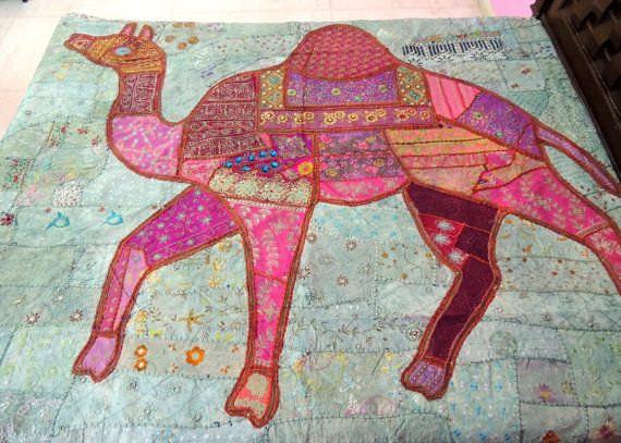 indian camel bed cover bohemian embroidered queen bedding bedspread-Jaipur Handloom