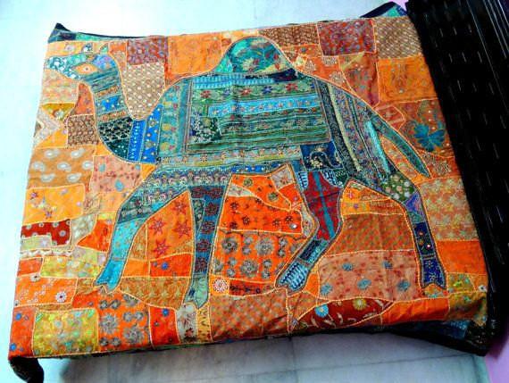 indian camel bed cover bohemian embroidered queen bedding bedspread-Jaipur Handloom
