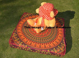 indian camel printed cotton mandala floor cushions 35" square pouf ottoman-Jaipur Handloom