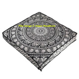 Indian Elephant Mandala Meditation Square Floor Cushion Cover Pillow Ottoman 35"-Jaipur Handloom