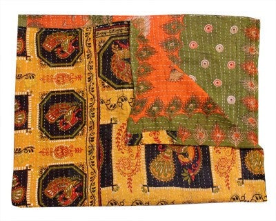 indian handmade baby bedspread kantha quilted sofa throw blanket-Jaipur Handloom