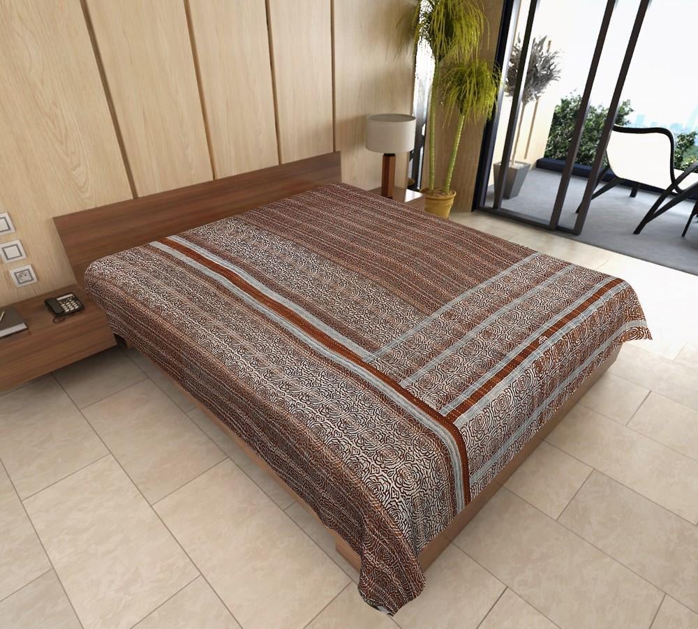 indian handmade kantha bedcover vintage sari quilted blanket throw-Jaipur Handloom