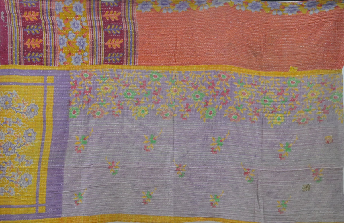 reversible cotton kantha quilt vintage sari kantha throw