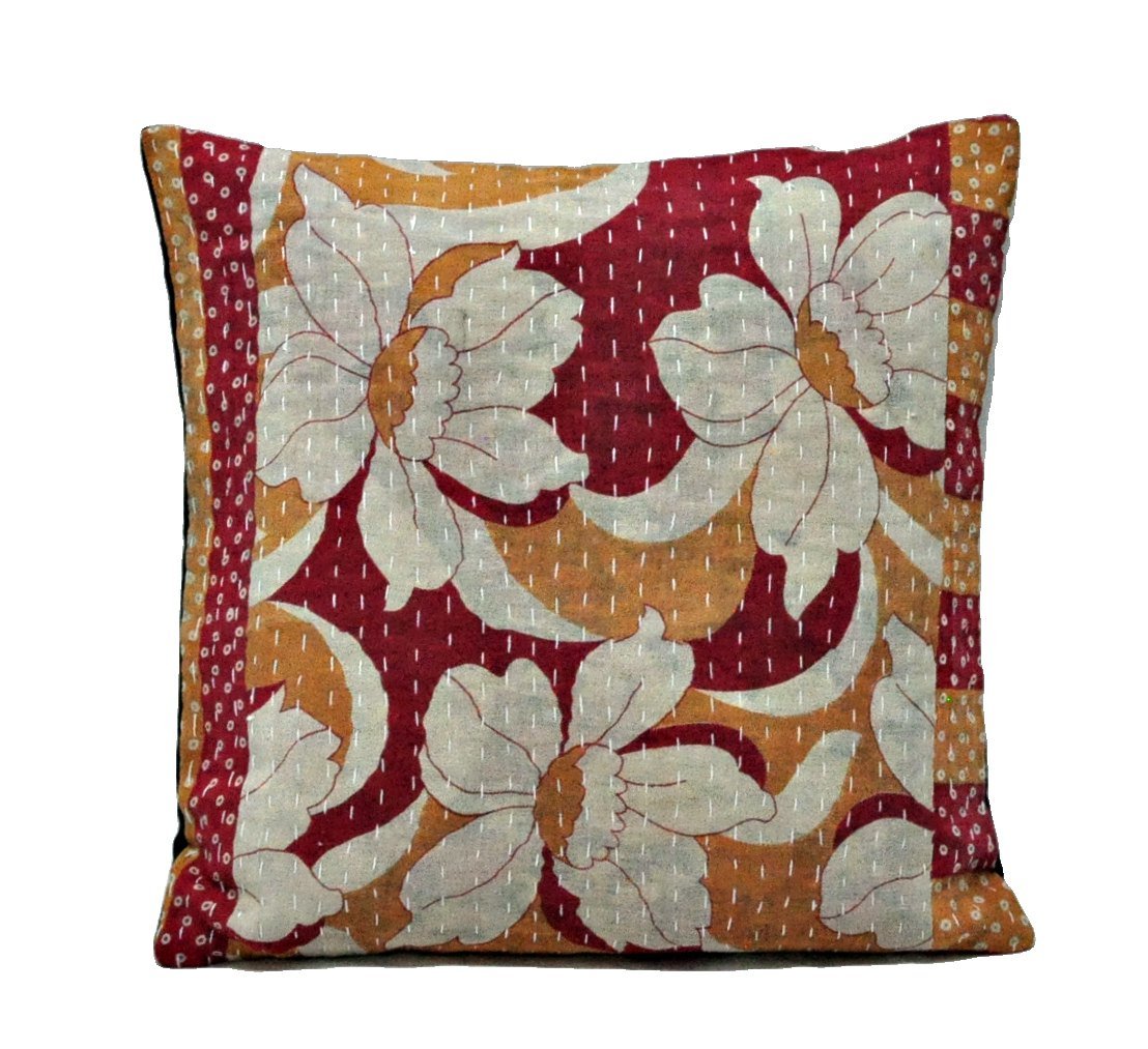 indian kantha pillow cases bohemian decorative bedroom cushions - C11-Jaipur Handloom
