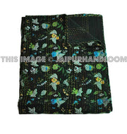 indian kantha quilt in queen size Black Quilt sofa throw blanket-Jaipur Handloom
