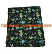 indian kantha quilt in queen size Black Quilt sofa throw blanket-Jaipur Handloom