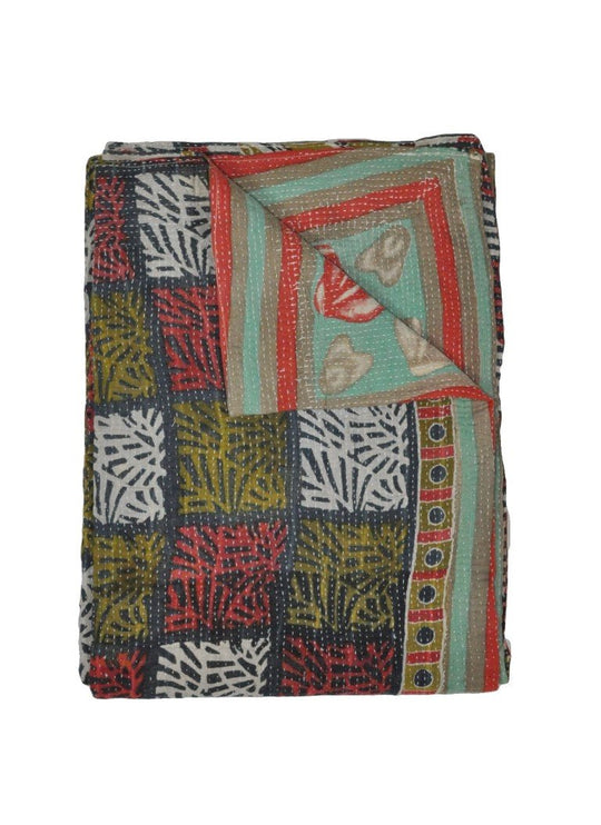vintage sari kantha gudri throw blanket | Jaipur Handloom