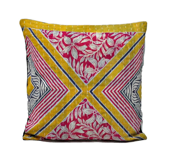indian kantha throw pillows for sofa and couch boho vintage floor cushions - C22-Jaipur Handloom