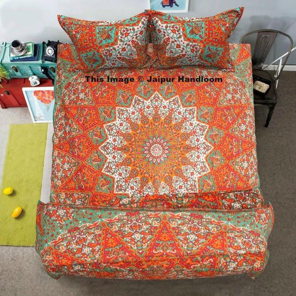 Indian mandala cotton bedding set with duvet cover bedsheet and pillows-Jaipur Handloom